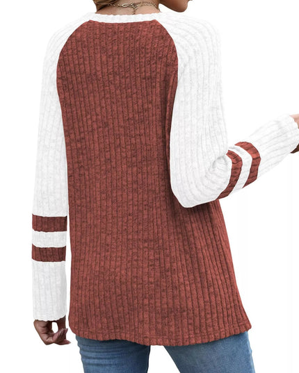 Ribbed Round Neck Raglan Sleeve Top