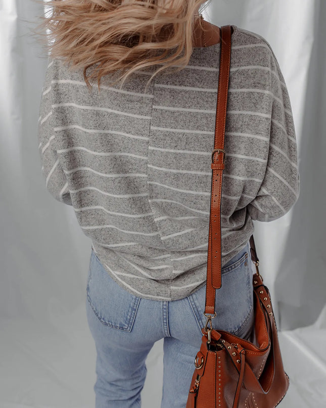Stripe Dolman Sleeve Drop Shoulder Top