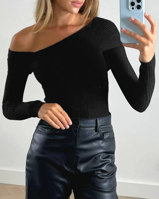 Off-Shoulder Ribbed Knit Top