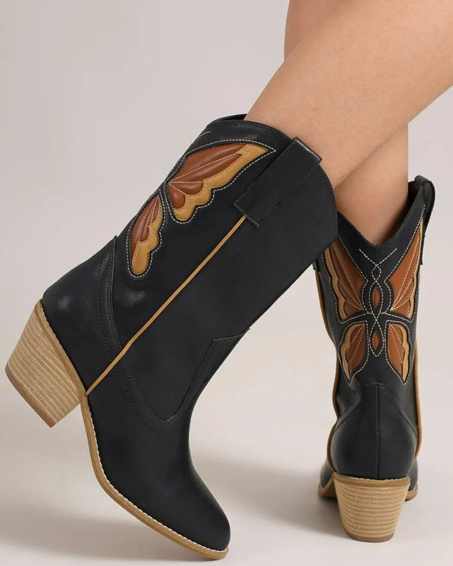 Beast Fashion Butterfly Cut Detail Point Toe Boots