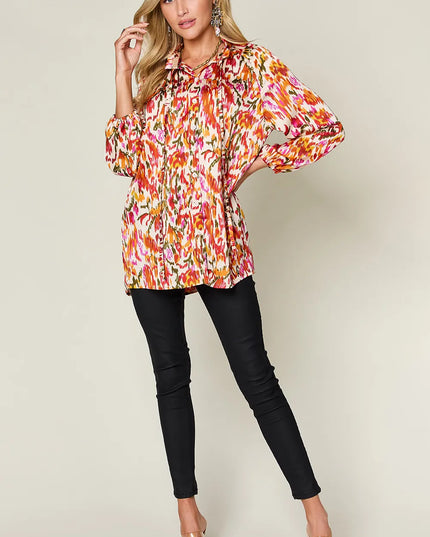 Double Take Full Size Printed Button Up Long Sleeve Shirt