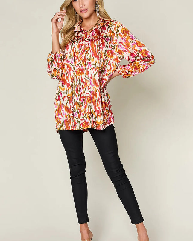 Double Take Full Size Printed Button Up Long Sleeve Shirt