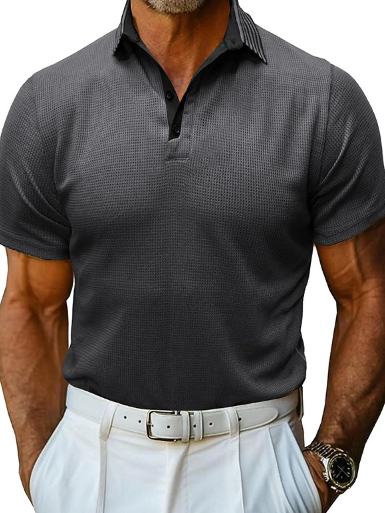 Men's Classic Textured Golf Polo Shirt Dark Gray