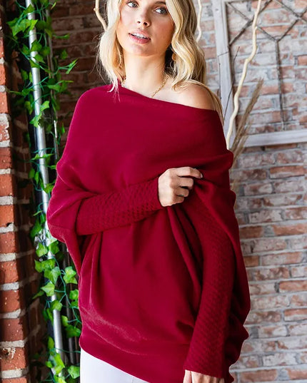 First Love Full Size Asymmetrical Hem Dolman Sleeve Sweater
