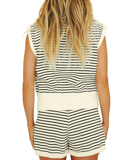Striped Cap Sleeve Top and Shorts Sweater Set