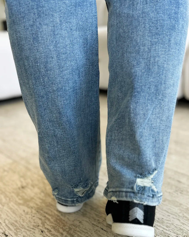 Judy Blue Full Size Mid Rise Distressed Straight Jeans