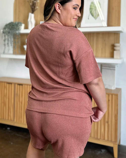 Double Take Full Size Round Neck Short Sleeve T-Shirt and Shorts Set