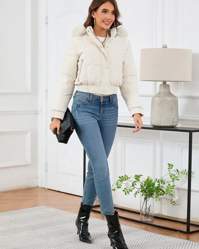 Pocketed Long Sleeve Cropped Hooded Winter Coat