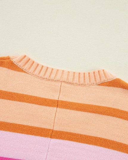 Contrast Striped Round Neck Long Sleeve Knit Top