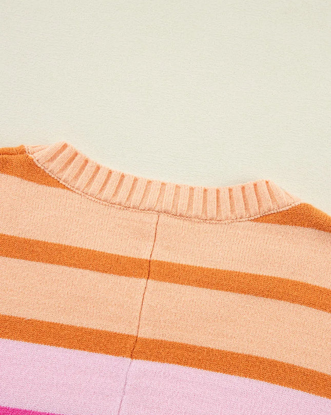 Contrast Striped Round Neck Long Sleeve Knit Top