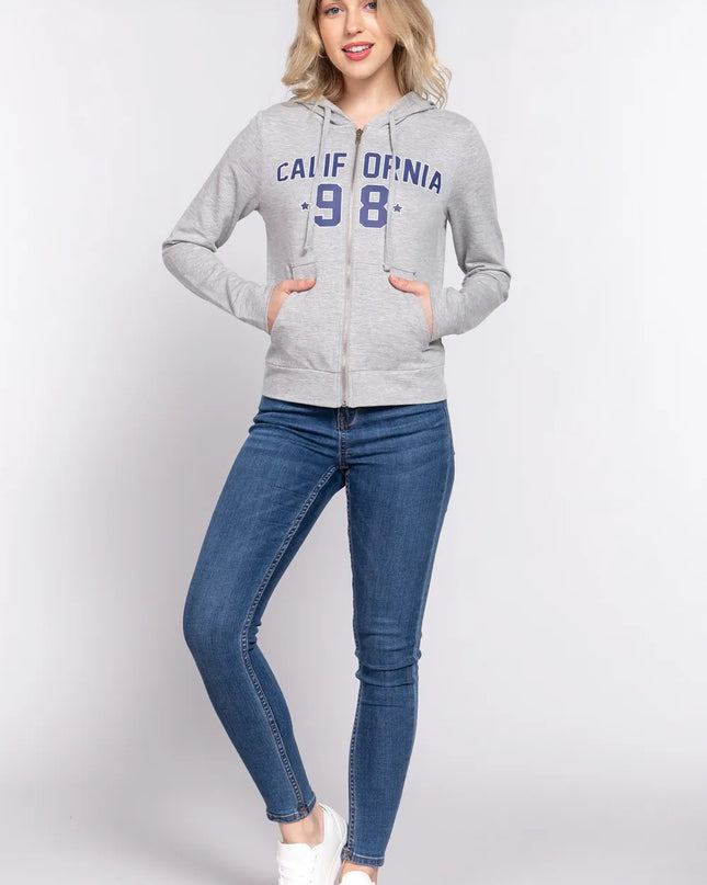 ACTIVE BASIC CALIFORNIA Zip Up Drawstring Long Sleeve Hoodie