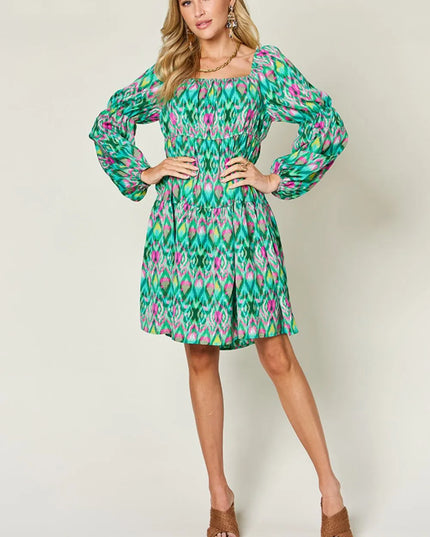 Double Take Full Size Printed Long Sleeve Dress