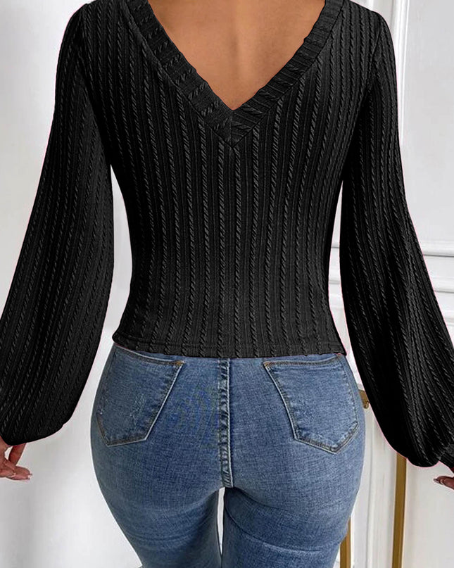 V-Neck Long Sleeve Knit Top