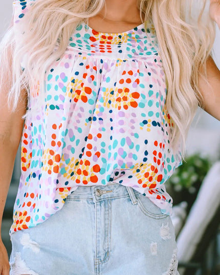 Ruffled Printed Round Neck Blouse