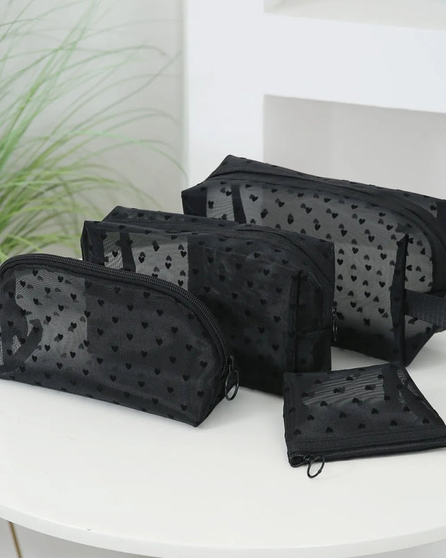 4- Piece Heart Polyester Storage Bag Black One Size