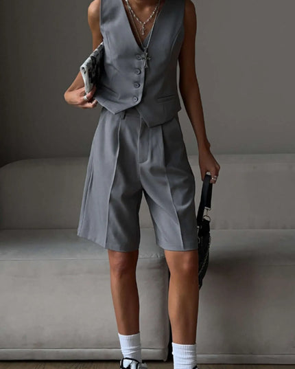 V-Neck Vest and Pants Two-Piece Blazer Set