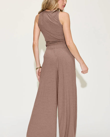 Basic Bae Full Size Ribbed Tank and Wide Leg Pants Set