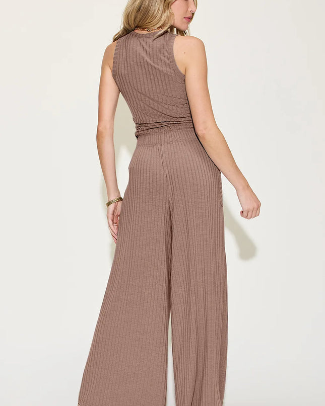 Basic Bae Full Size Ribbed Tank and Wide Leg Pants Set
