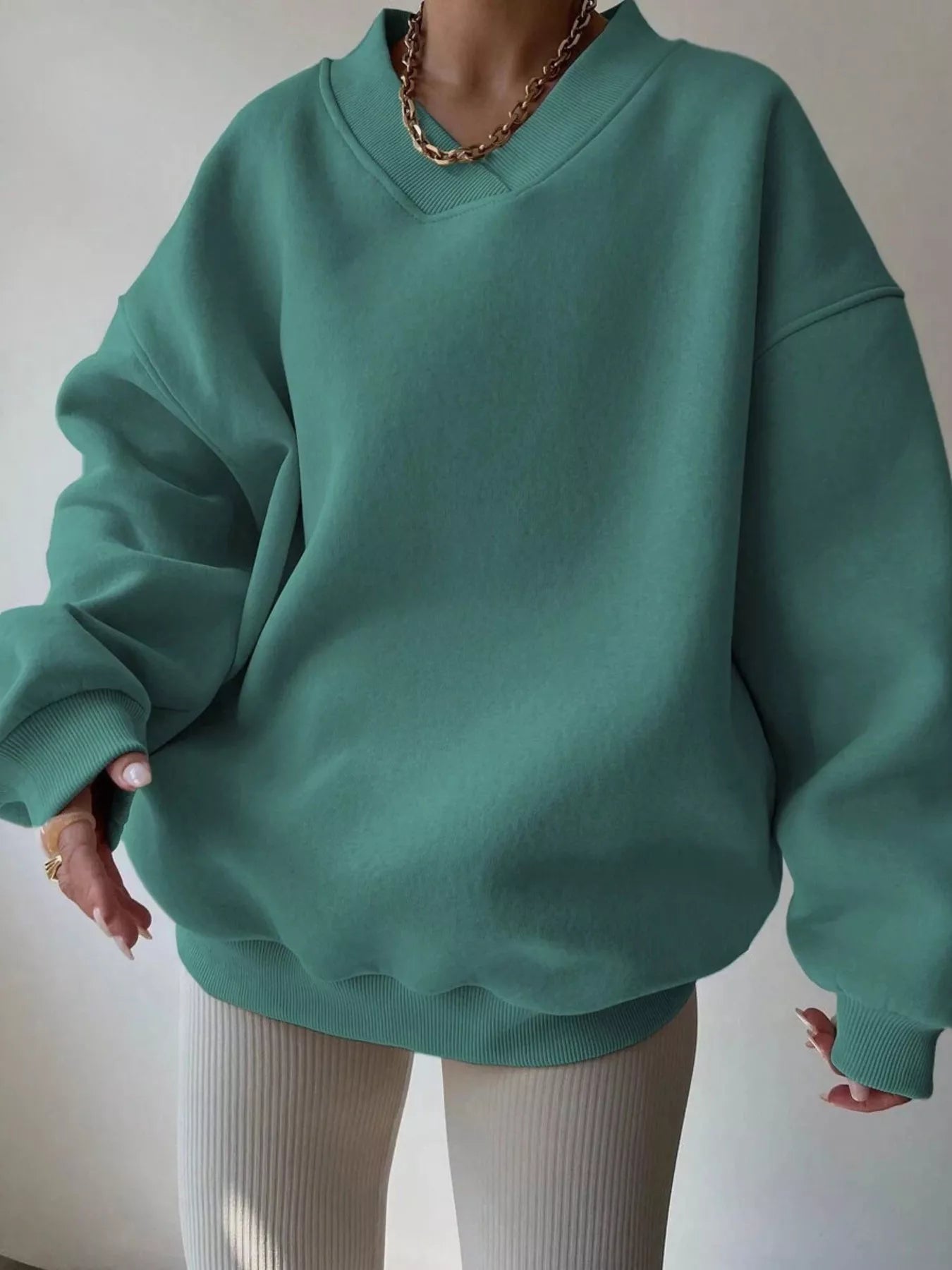 Dropped Shoulder Long Sleeve Oversized Sweatshirt Green