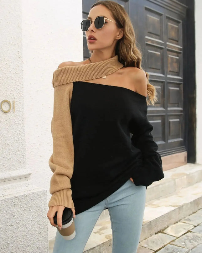 Asymmetrical Color Block Long Sleeve Sweater