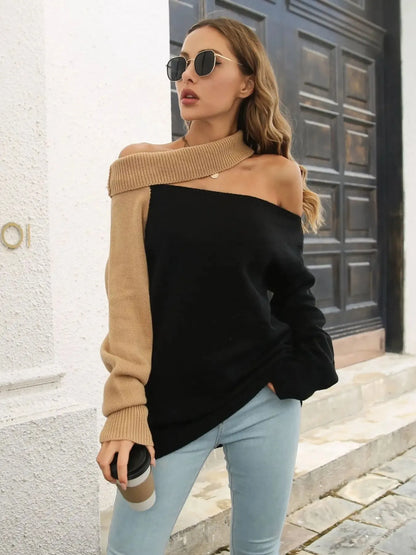 Asymmetrical Color Block Long Sleeve Sweater