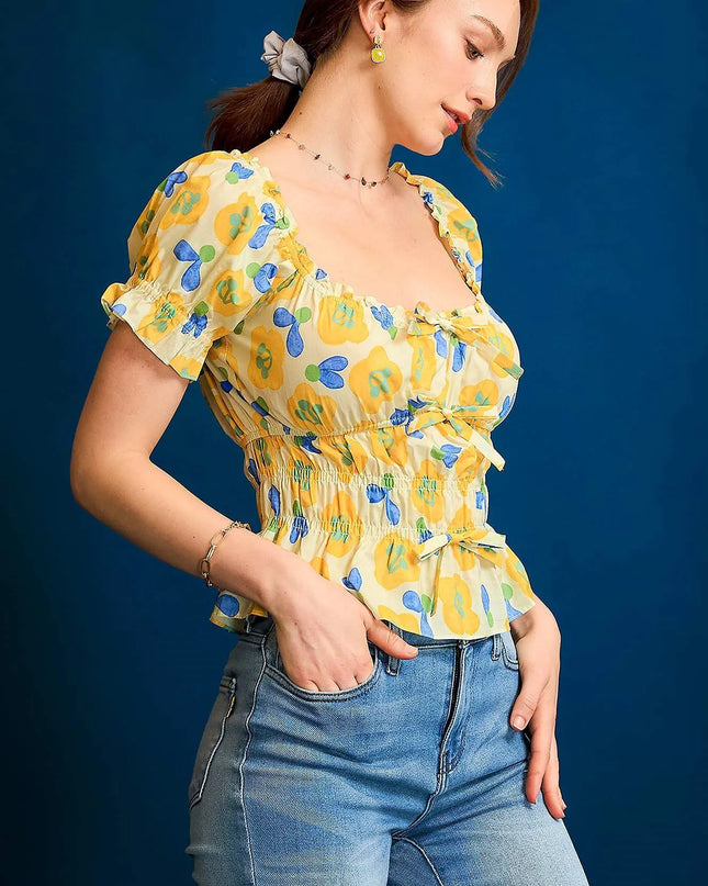 Umgee Floral Smocked Peplum Blouse