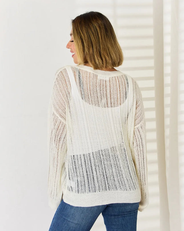 HYFVE Openwork Ribbed Trim Long Sleeve Knit Top