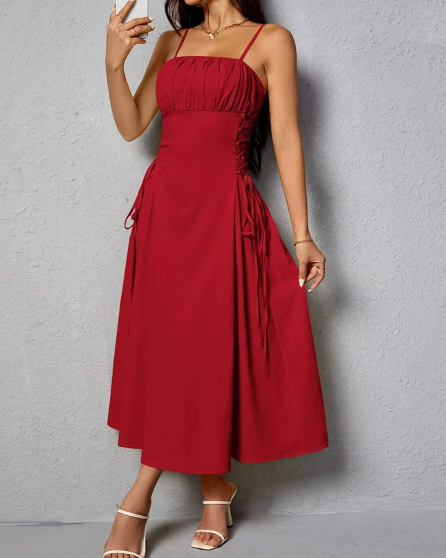 Ruched Midi Cami Dress with Side Tie Details