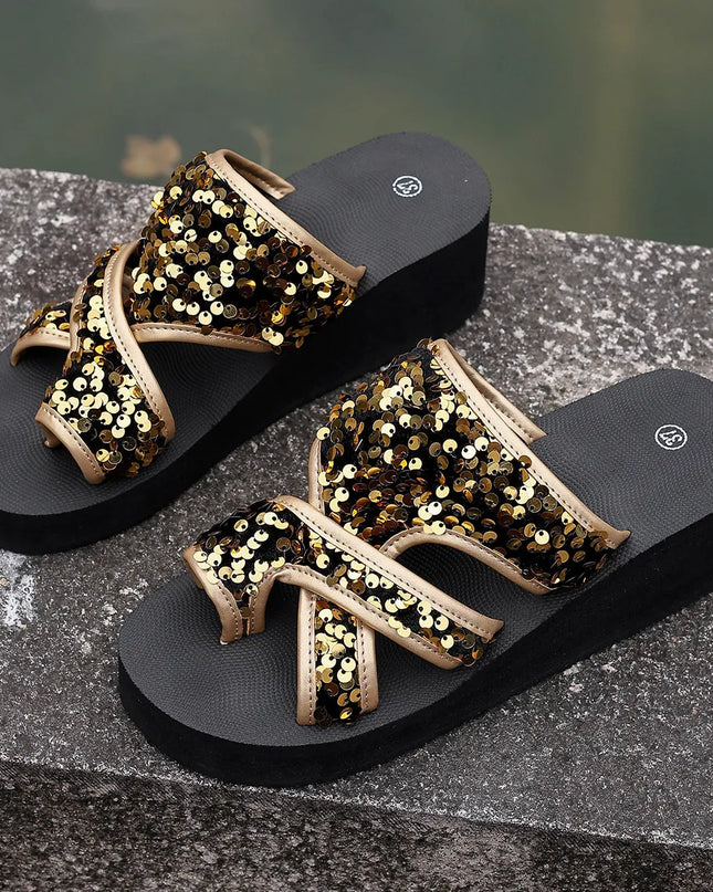 Sequin Platform Wedge Sandals 