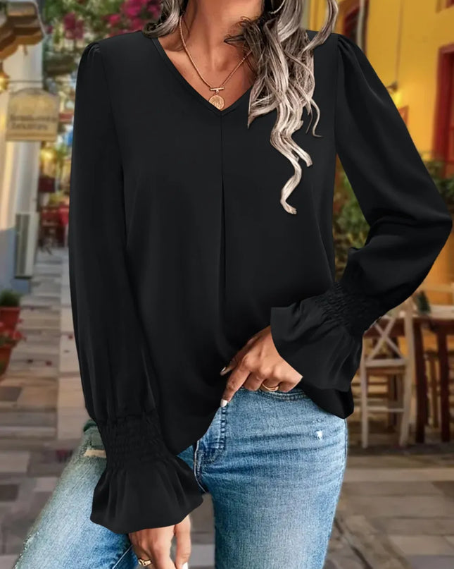 V-Neck Flounce Sleeve Blouse 