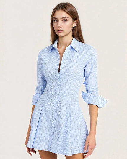 Striped Button Up Shirt Dress Light Blue