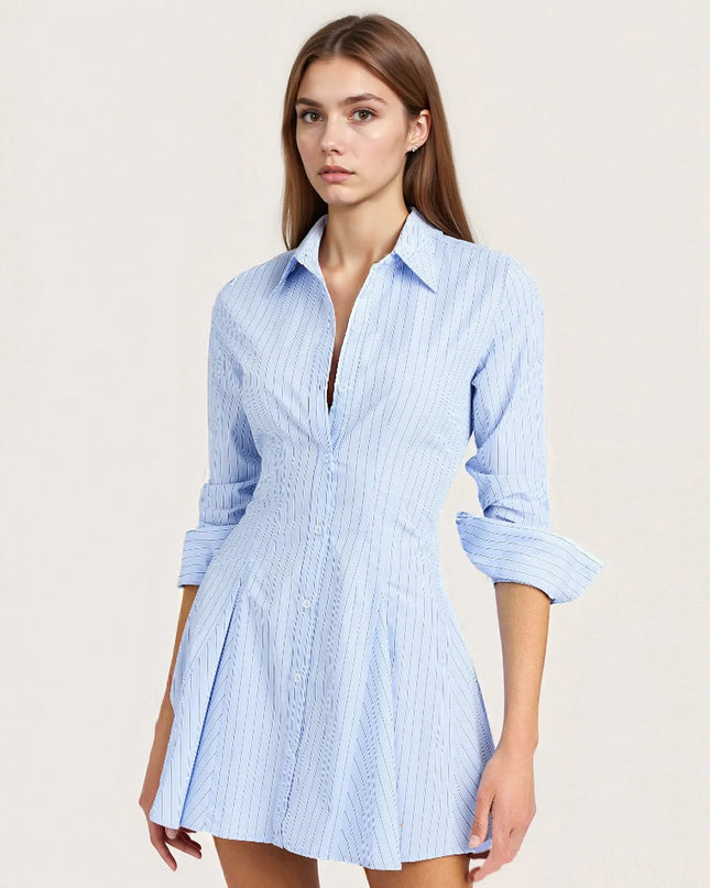 Striped Button Up Shirt Dress Light Blue