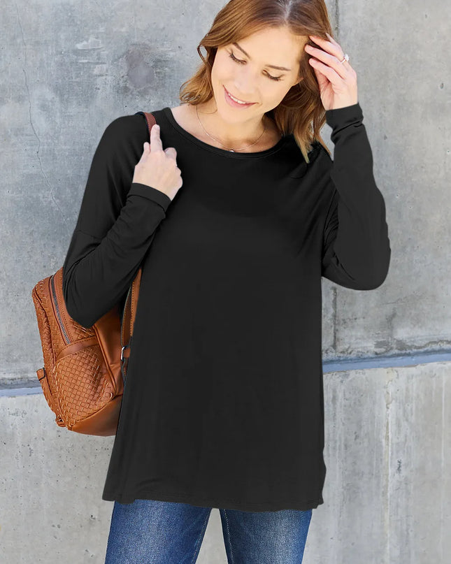 Basic Bae Full Size Round Neck Dropped Shoulder T-Shirt Black