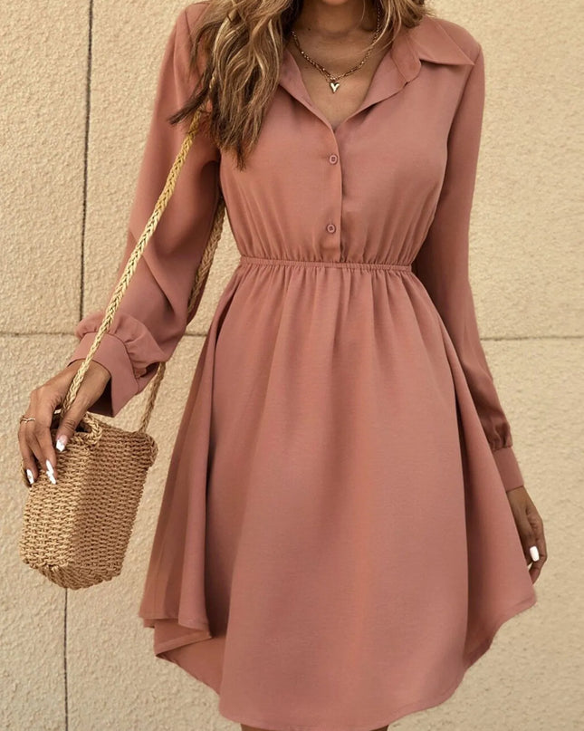 Long Sleeve Button-Front Shirt Dress