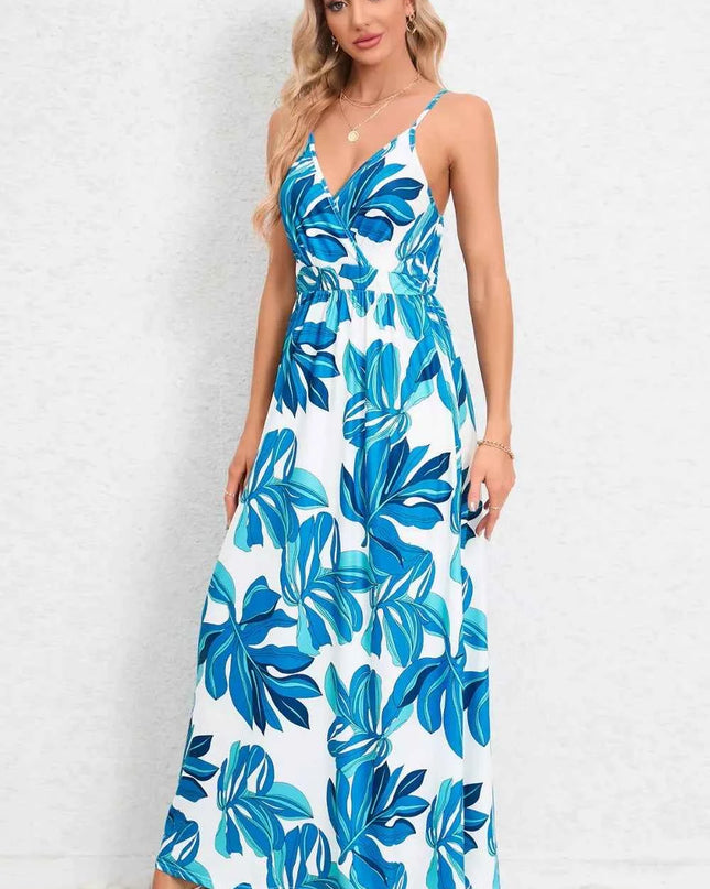Printed Surplice Maxi Cami Dress