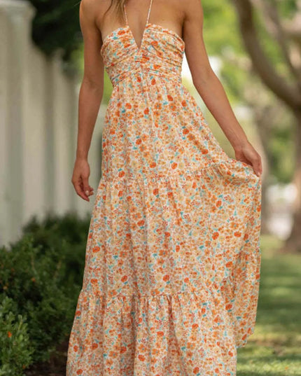 Tiered Halter Neck Printed Cami Dress 