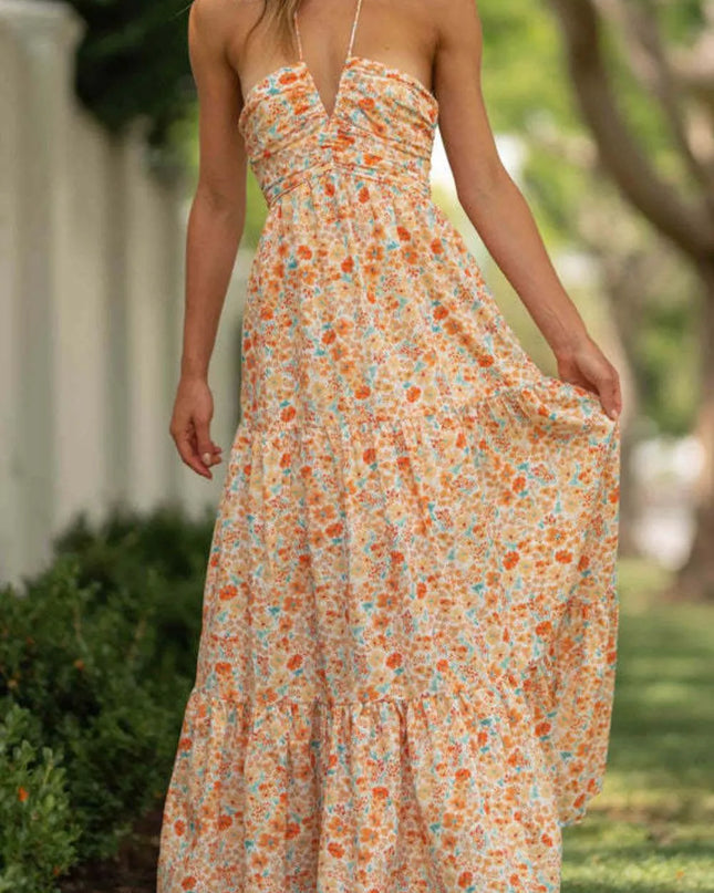 Tiered Halter Neck Printed Cami Dress 