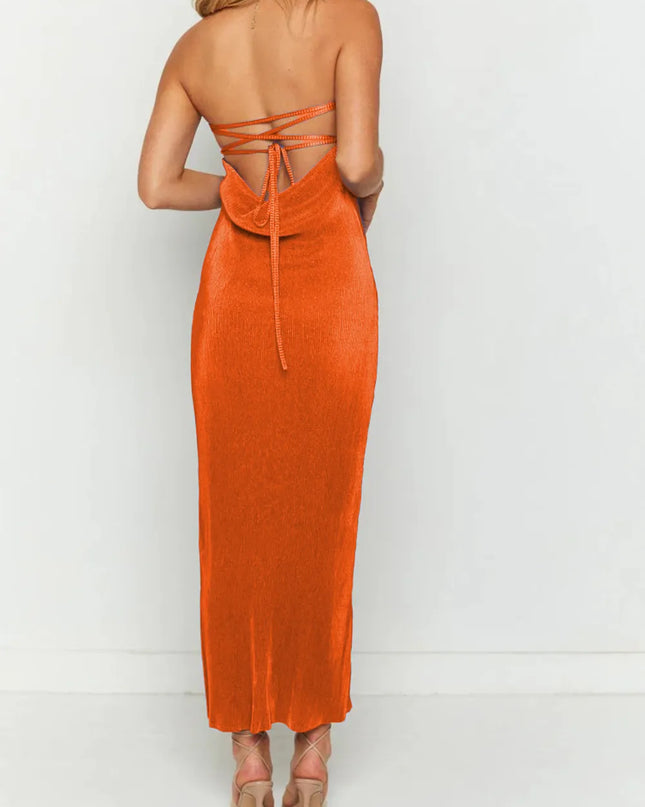 Lace-Up Back Tube Maxi Dress 