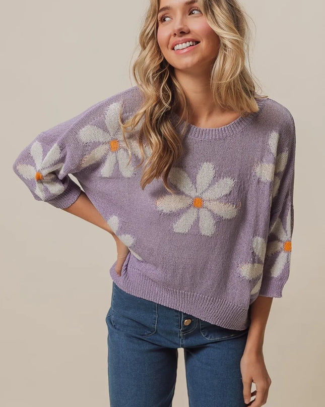 BiBi Floral Pattern Slit Sweater
