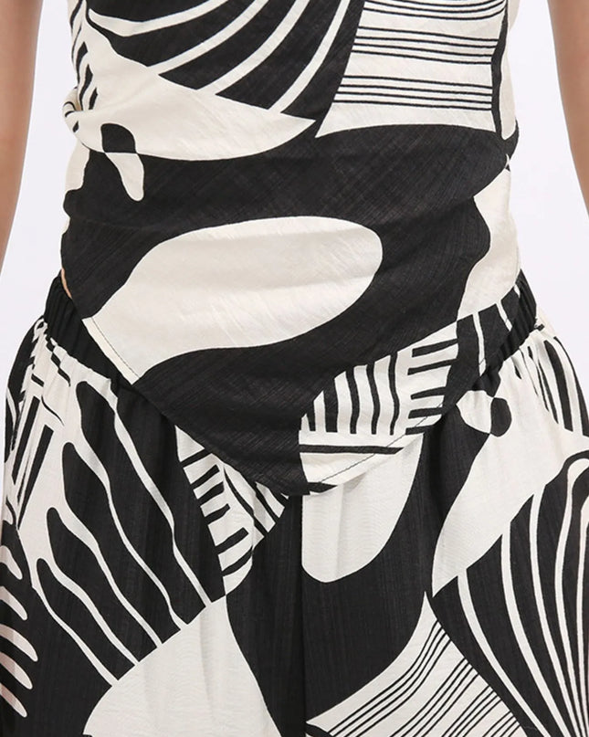 Abstract Print Tube Top and Wide Leg Pants Two-Piece Set