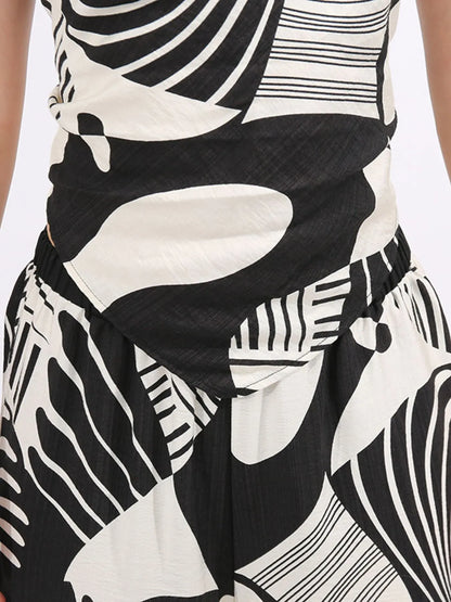 Abstract Print Tube Top and Wide Leg Pants Two-Piece Set