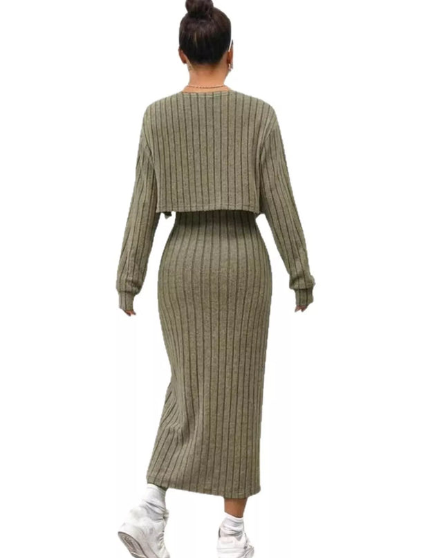 Ribbed Knit Cami Dress & Cardigan Set