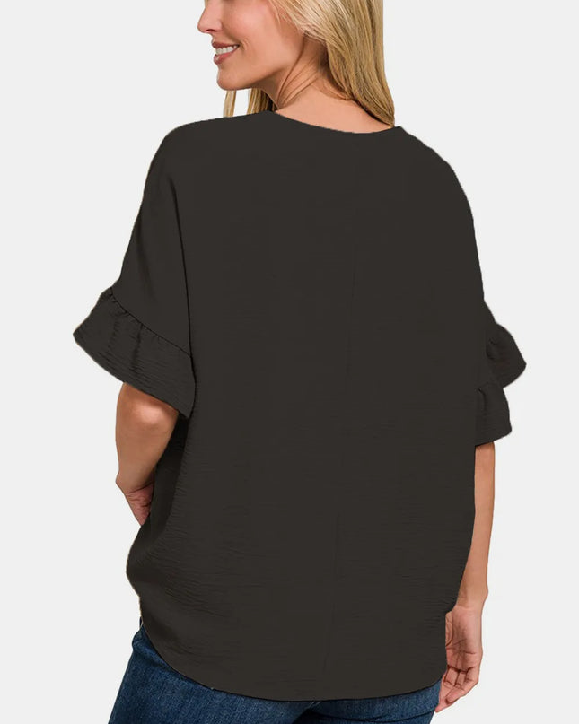 Zenana V-Neck Flutter Sleeve Top