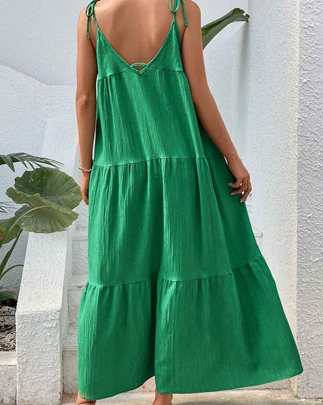 Perfee Tie-Shoulder Tiered Maxi Dress