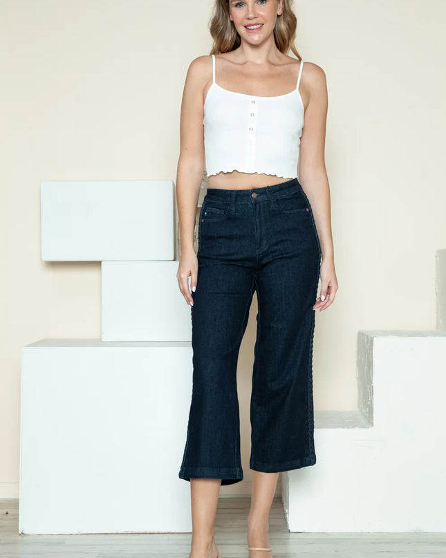 Judy Blue Full Size Side Seam Braid Detail Crop Wide Leg Jeans