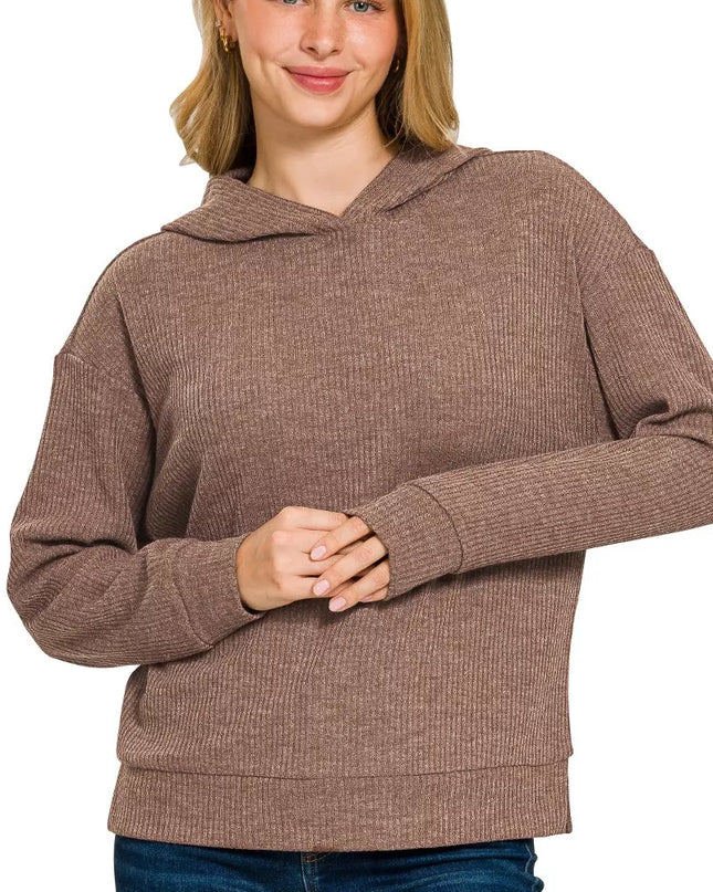 Zenana Ribbed Long Sleeve Hoodie