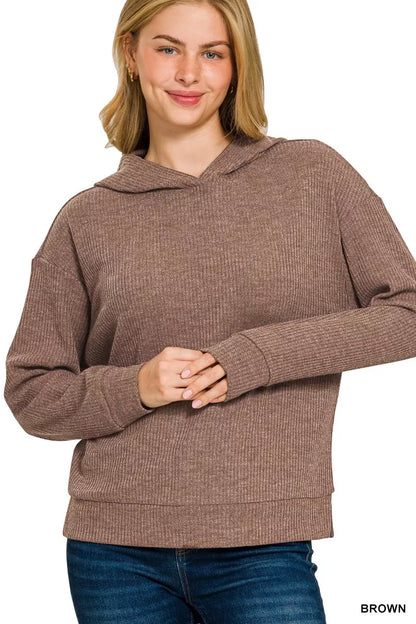 Zenana Ribbed Long Sleeve Hoodie