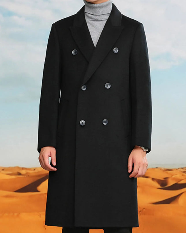 Men's Plus Size Double-Breasted Longline Coat Black