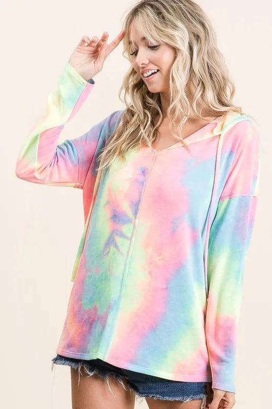 BiBi Tie Dye Terry Long Sleeve Hoodie PASTEL TIE DYE