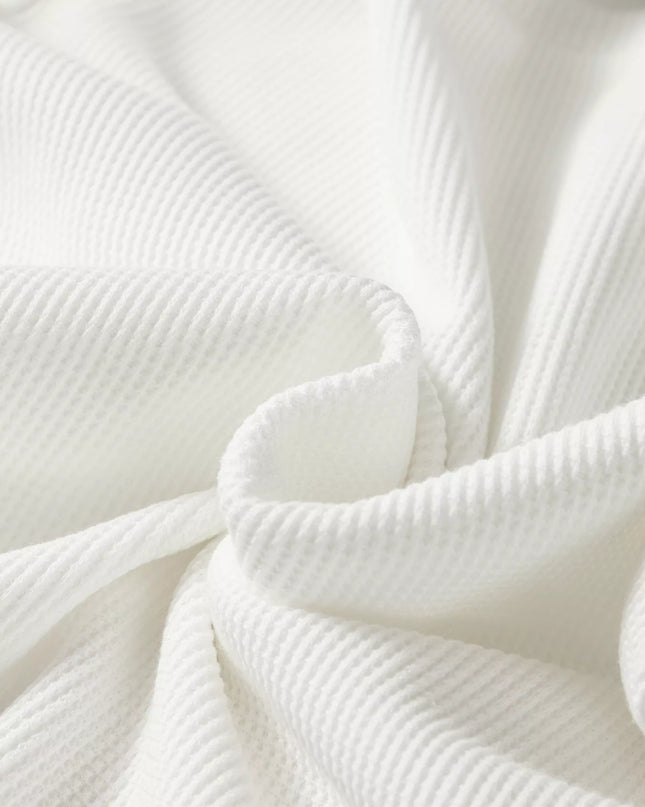 Rounded Neck Waffle Long Sleeve Top